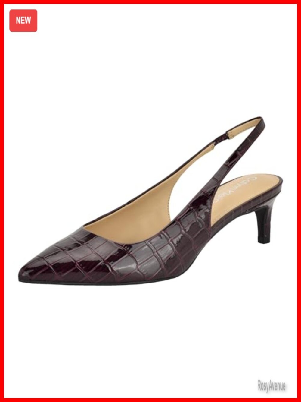 Faux Patent Leather Pointed Toe Kitten Heel Slingback Dress Pumps
